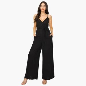 NWT VICI Sleeveless V-Neck Wrap Jumpsuit with Tie Waist (Black | Size S)
